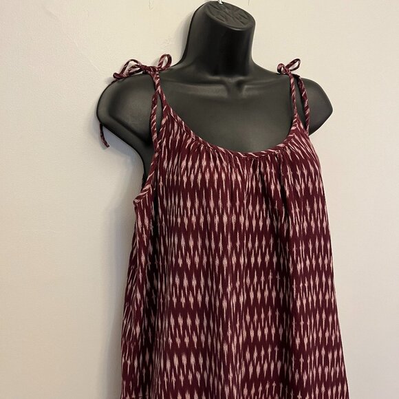 Madewell Maroon Ikat Print Tied Straps Shift Dress, Size Large - Picture 2 of 10